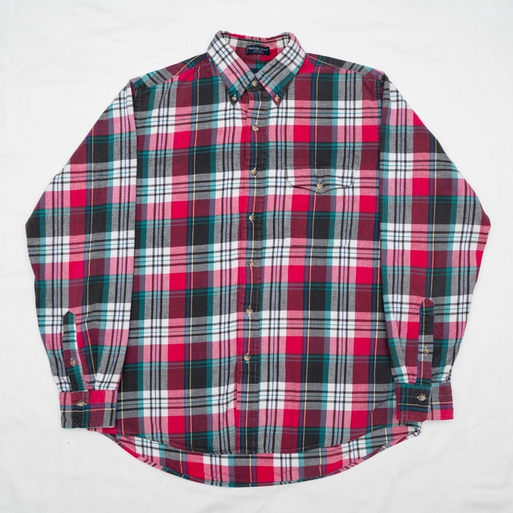 Vintage GANT Cambridge Flannel Mens Plaid Button‎ Up Shirt Large Pink Turquoise